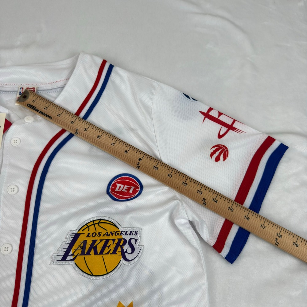 NBA Ultra Game Mens All Over Team Logo Baseball Jersey White Medium New $85 - Picture 8 of 9